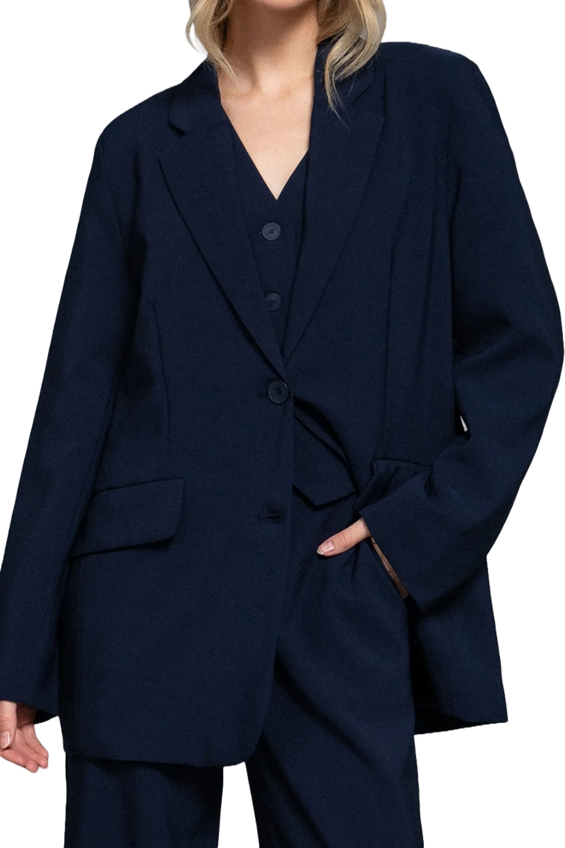 Women's Classic Notched Collar Blazer Long Sleeve, Button Front Stretchy Fit