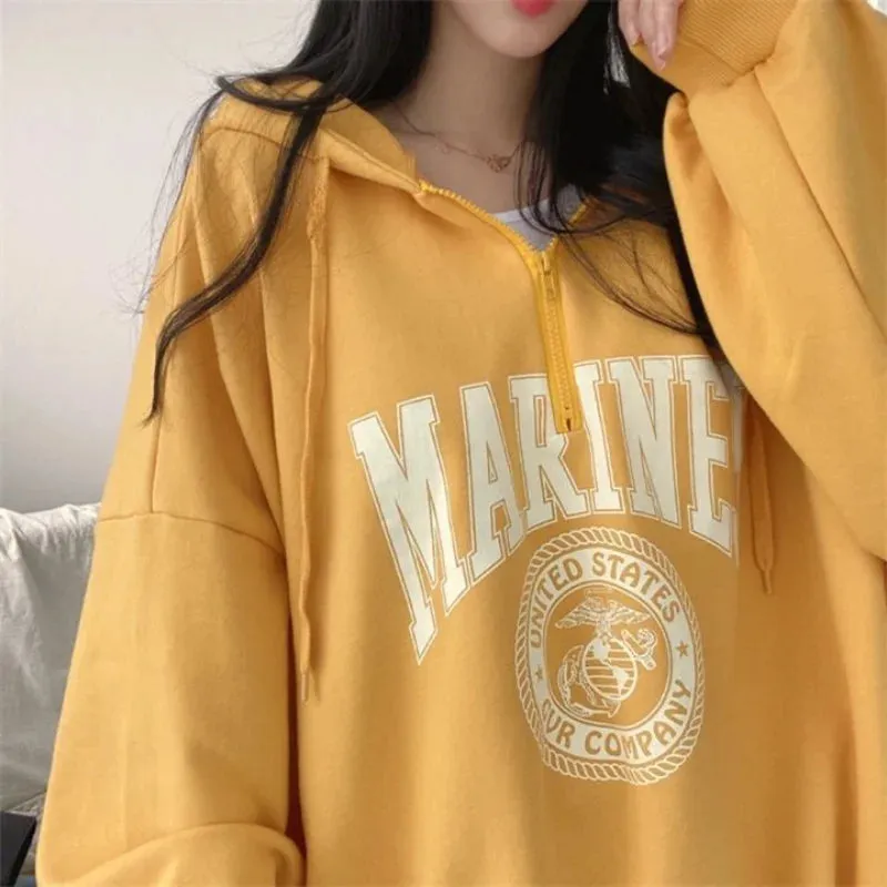 Women's Loose Hoodies Sweatshirts Spring Autumn New Long Sleeve Solid Plus Size Pullovers Tops Casual Fashion Trend Clothing